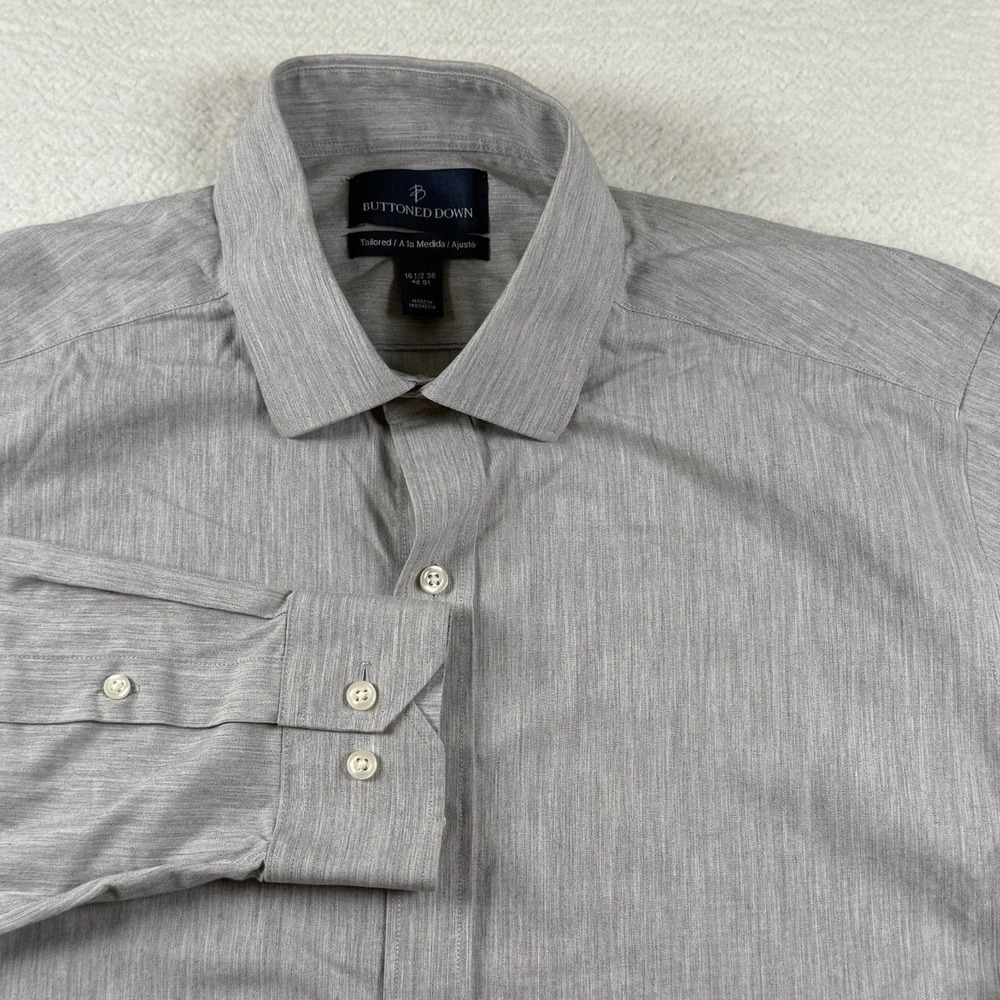 Buttoned Down Dress Shirt Mens 16.5 Heather‎ Gray Supima Cotton Oxford Tailored